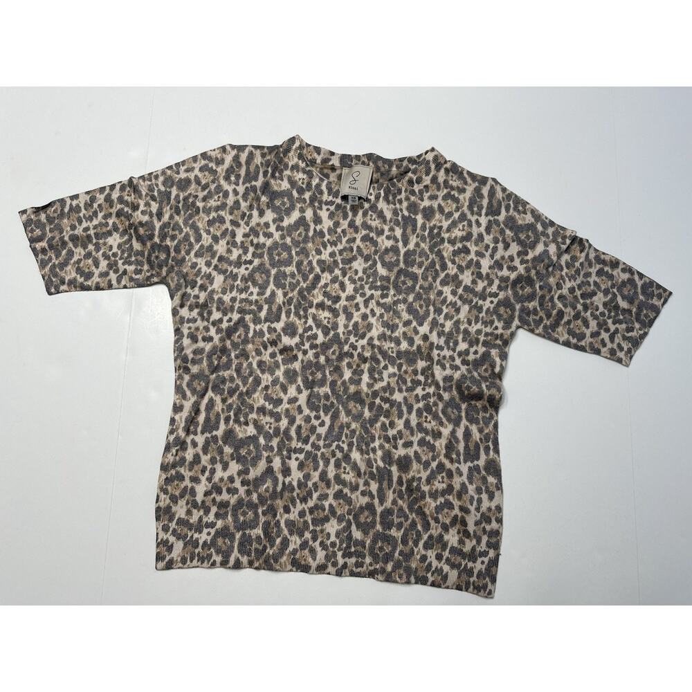 Sioni Leopard Taupe Print Sweater Short Sleeve Size XS